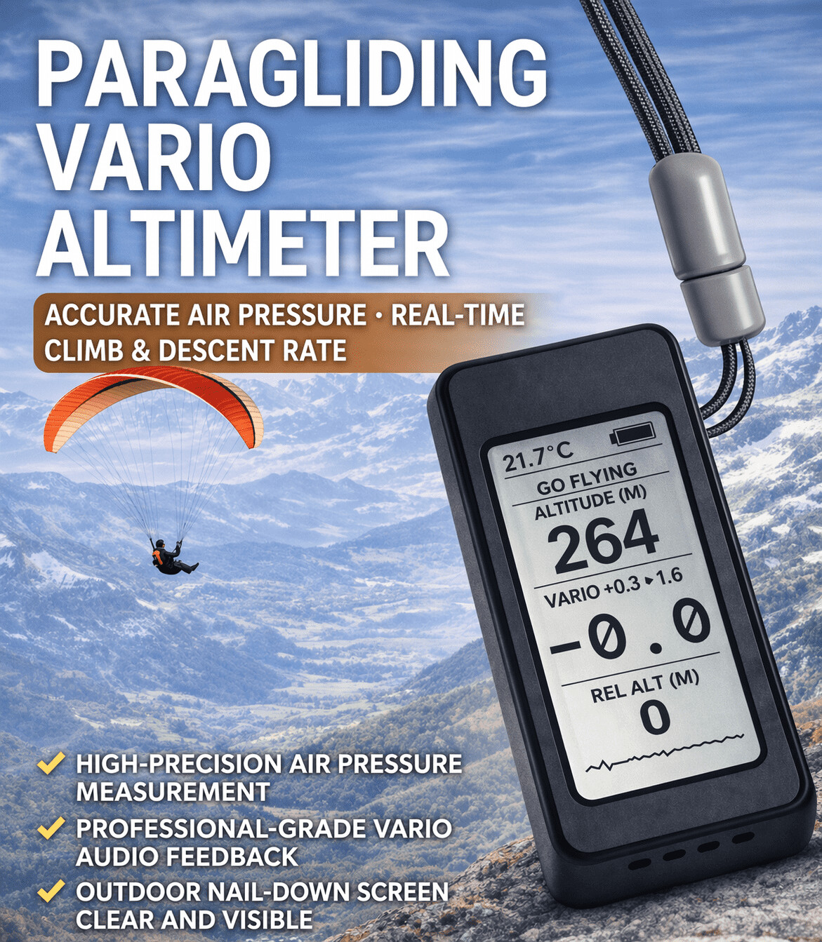 KE Vario paragliding instrument with E-ink display